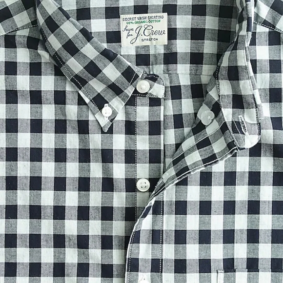 JCREW Organic Cotton Secret Wash Button Down Shirt in Navy Gingham - Picture 2 of 7